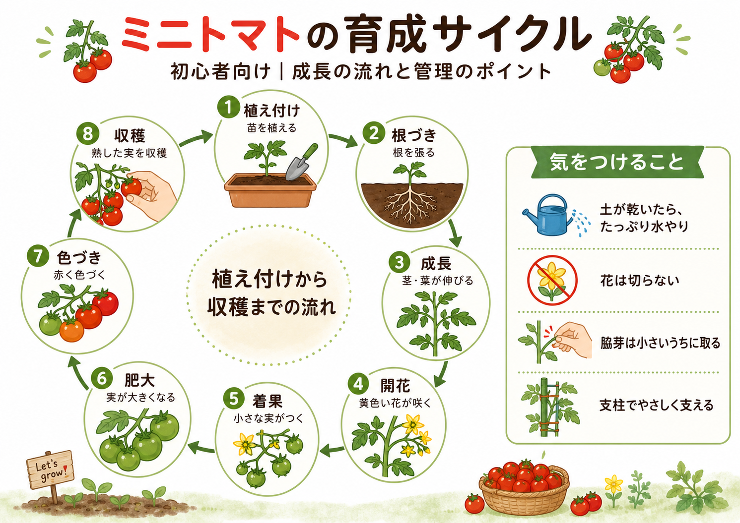 ミニトマトの育成サイクル｜初心者でもわかる成長の流れと管理ポイント